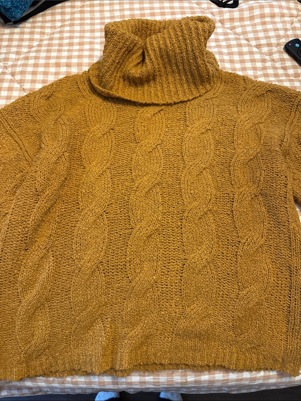 Pink Rose Mustard Cable Knit Turtleneck Sweater